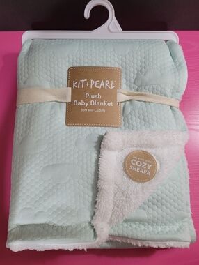 Kit + Pearl Plush Baby Blanket Mint with Cozy Sherpa NWT 30" X 40" (0825)
